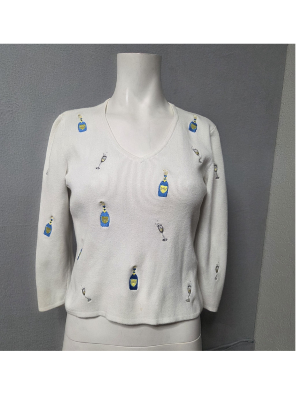 Women's Alexandra Bartlett Long Sleeve Tee, Size S, White and Blue